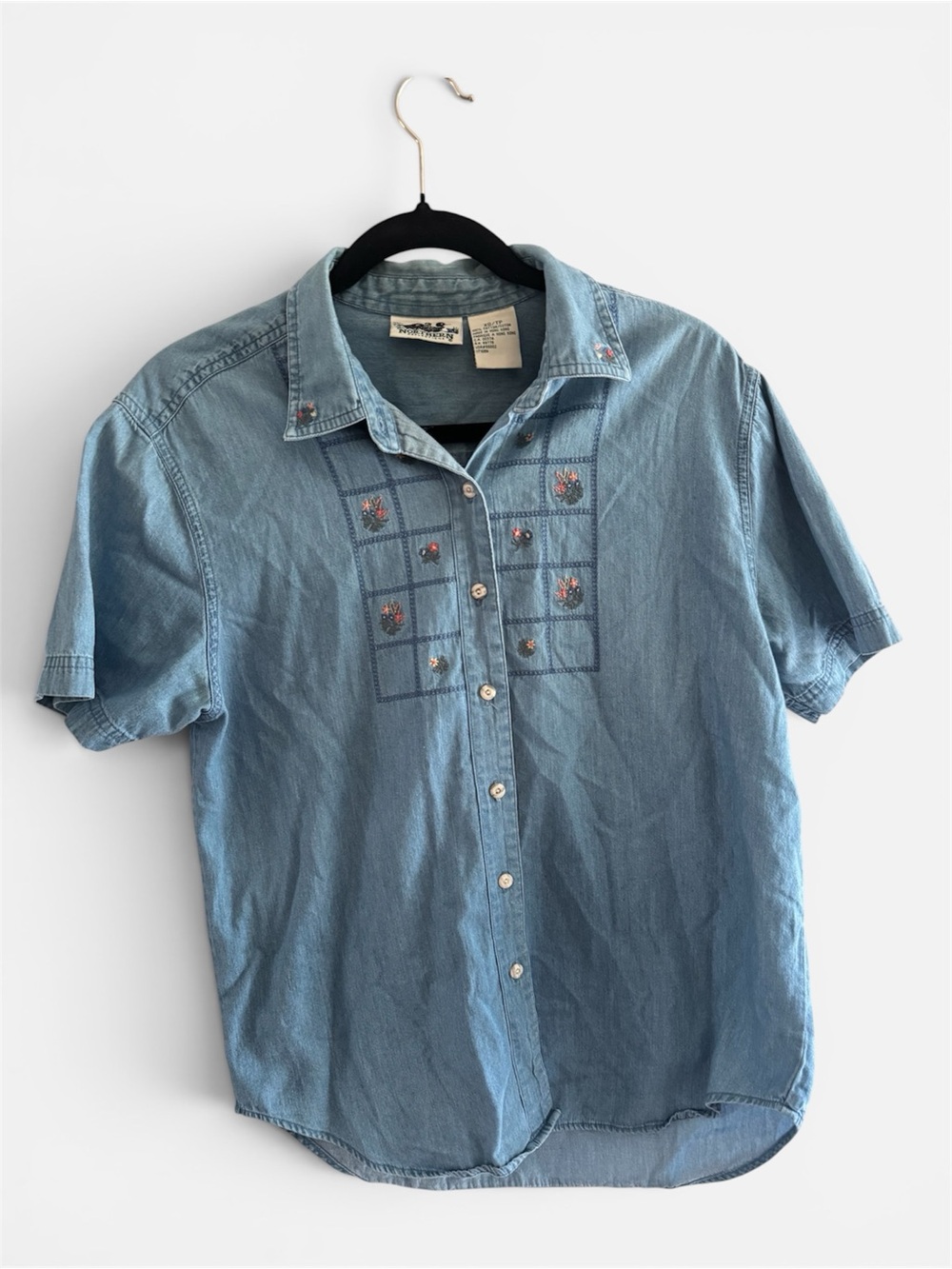 Cottagecore Vintage Northern Reflections Light Blue Denim Button-Front Shirt